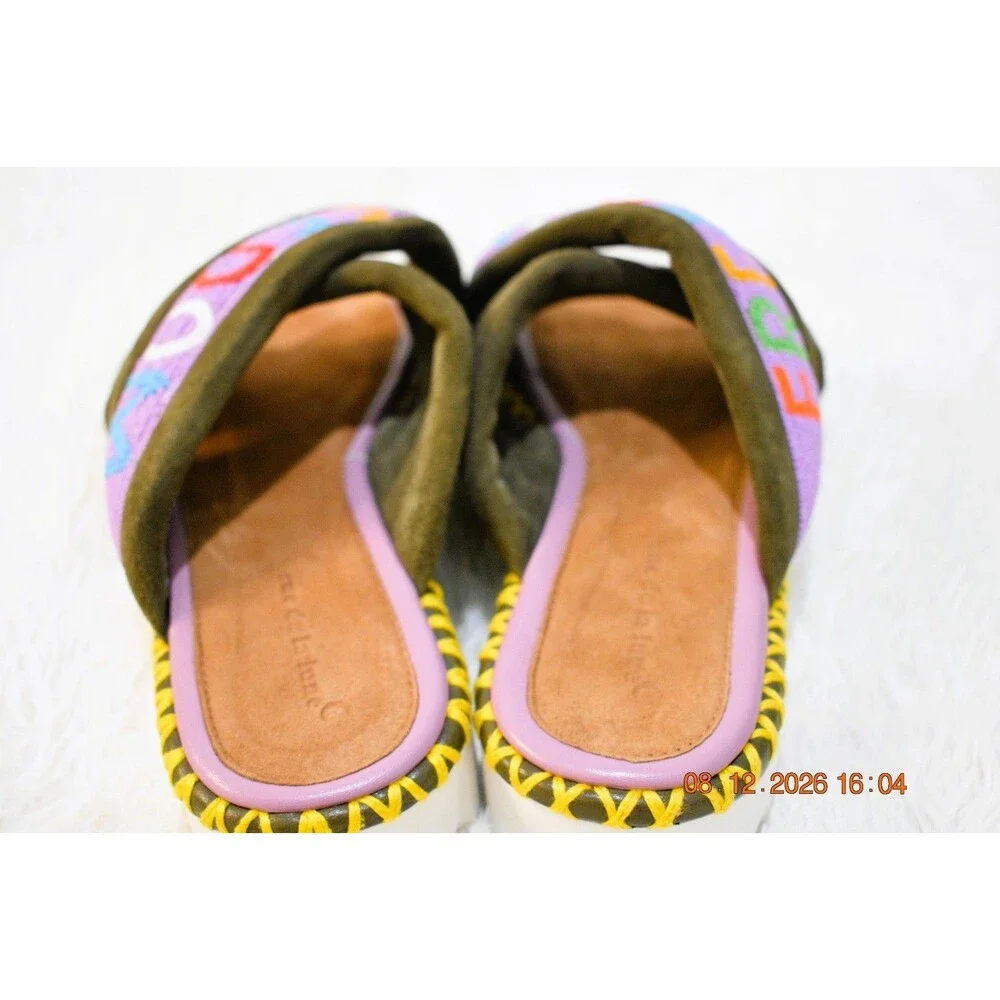 Rue De La Lune X Freedom Beaded Platforms Olive Suede Multicolor - Women's 39/8